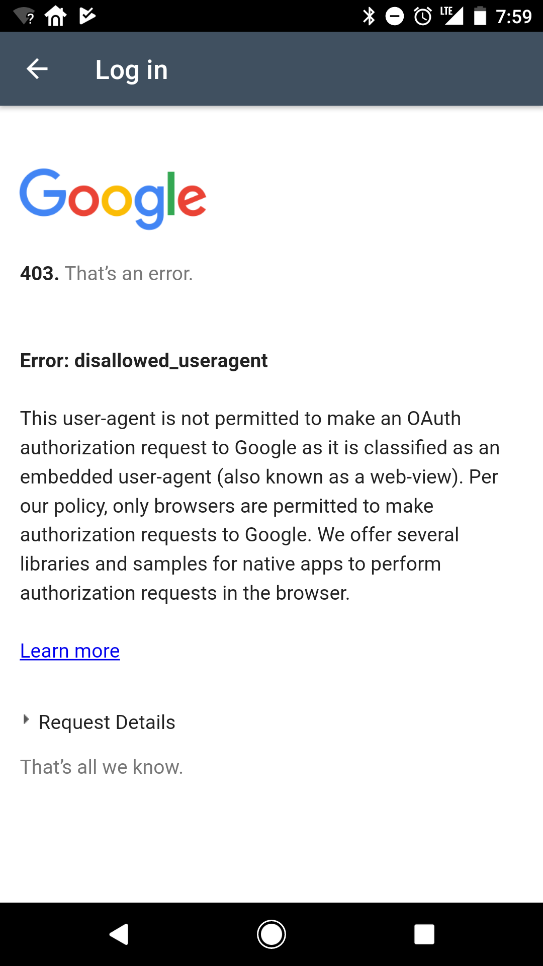 Google request blocked